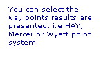 Text Box: You can select the way points results are presented, i.e HAY, Mercer or Wyatt point system.
